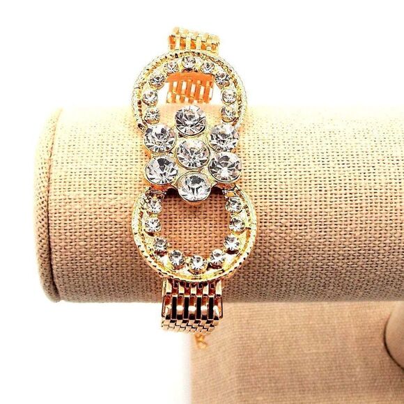 Yellow Gold with Diamond Crystal Flower and Double Circle Adjustable Bracelet - Picture 11 of 11